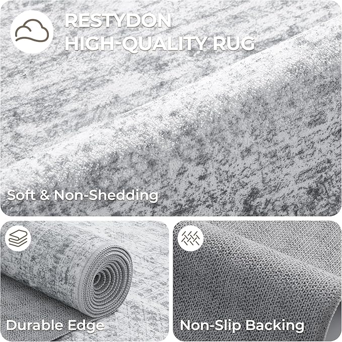 Long Hallway Runner Rug- Carpet Runners for Hallway 12ft, Anti Slip Backing Washable Rug Runner for Bathroom, Entrance, Living Room, Soft Low Pile Modern Rug Runner(2'x12', Grey/Ivory)