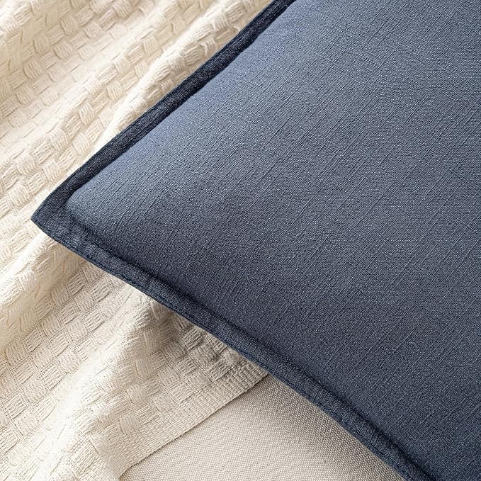 MIULEE Decorative Linen Pillow Covers 18x18 Inch Indigo Blue Boho FarmhouseNeutral Couch Throw Pillows for Bed Pack of 2 Accent Coastal Modern Pillowcase Summer Sofa Livingroom Home Decor
