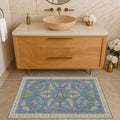 Dusty Blue Bathroom Rug 2x4 - Aqua Blue Rug for Entryway Indoor Entrance, Kitchen Floor, Washable Low Pile Stain & Fade Resistant, Waterproof Insect Floral Decor