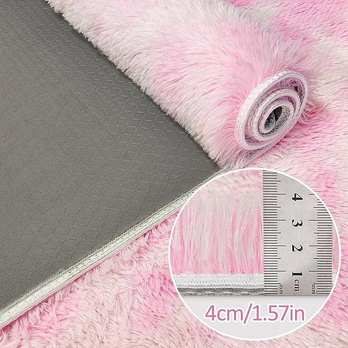Super Soft Fluffy Living Room Area Rug 2x8 ft Tie-Dyed Light Pink Shaggy Furry Carpet Washable Non-Slip Floor Rugs Bedroom Bedside Nursery Kawaii Rug Fuzzy Girls Dorm Home Decor Aesthetic