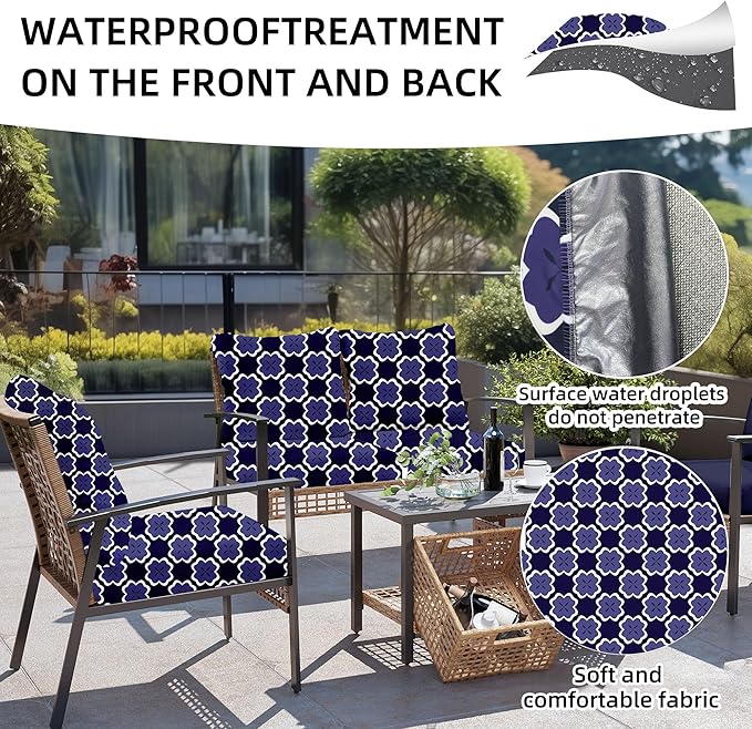 8Pcs Outdoor Cushion Covers, Patio Cushion Covers,Stretch Elastic Slipcovers, Replacement Washable & Reusable Furniture Protector for Patio Couch(Dark Blue Geometric Pattern,8PCS)