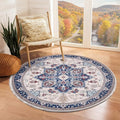 OPPODREAM Soft Round Rug 3ft, Washable Circle Rug 3ft with Non Slip Backing Play Room, Low-Pile Carpet 3 ft, Small Faux Cashmere Throw Carpet, Navy Blue & Red & Cream