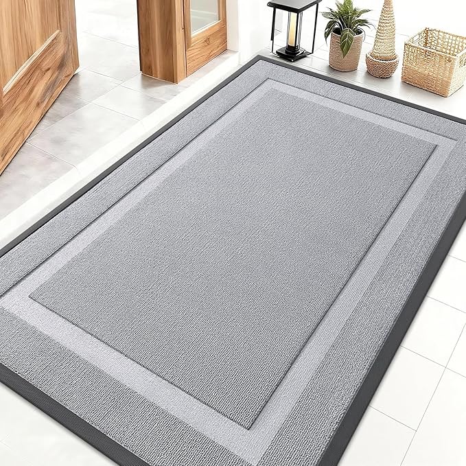 OLANLY Front Door Mat Indoor Outdoor Entrance, Waterproof All-Season, All-Weather Doormat, Sturdy Natural Rubber, Low Profile, Easy Clean Patio Porch Entryway Mat, 47x32, Silver Gray