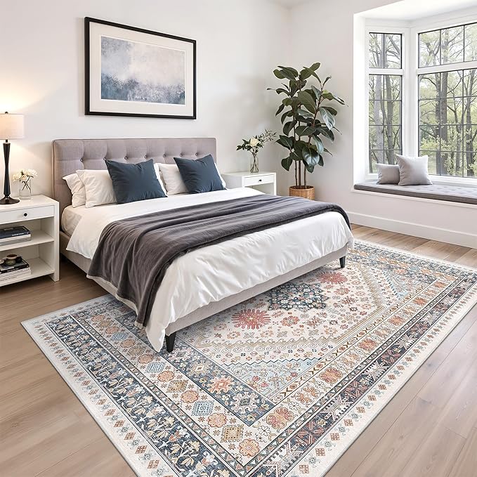 zesthome 5x8 Area Rugs for Living Room,Non-Slip Backing Washable Rugs,Vintage Large Area Rug，Stain Resistant Home Decor Rug (Multi,5'x8')