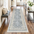 Runner Rug 2x8 Runners for Hallways Non Slip Washable, Vintage Hallway Runner Rugs for Living Room, Low Pile Soft Hallway Rug for Kitchen Bedroom Laundry Room(Blue/Beige,2'x8')