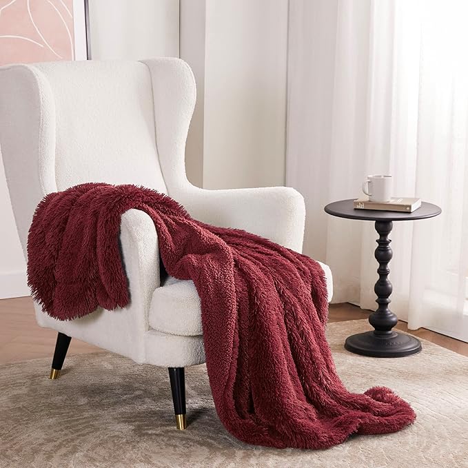 Bedsure GentleSoft Fluffy Burgundy Red Throw Blanket, Maroon Red Decor Gifts for Women, Soft Cozy Fuzzy Sherpa Fleece Plush Thick Warm Faux Fur Throws for Couch, Bed, Blanket for Mom, 50x60