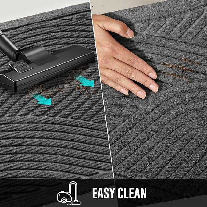 HIYARD Sturdy Front Door Mat, Absorbent Muddy Dirt Resist Welcome Door Mats Outdoor Indoor, Stain and Fade Resistant, Non-Slip Backing Entry Mat Low Profile Doormat for Entryway, 36×24, Grey