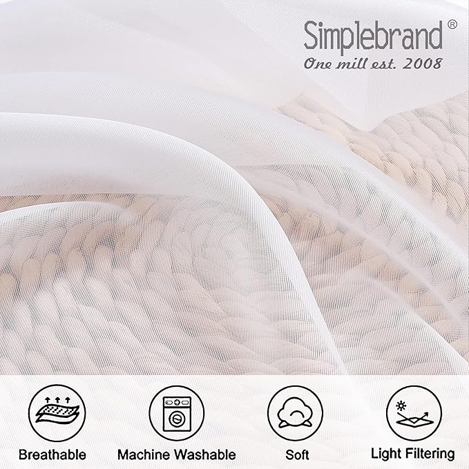 Simplebrand Sheer White Curtains 120 Inches Long, Extra Long Rod Pocket Solid Color Window Sheer Curtain Panels, Elegant Curtains & Drapes for Living Room, Bedroom 2 Panels (White, 2x42x120'')