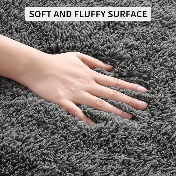 Tepook Soft Fluffy Rugs for Bedroom, 4x6 Area Rug for Living Room, Modern Shaggy Room Rug for Kids Boys Girls, Plush Throw Rugs Indoor Nursery Home Decor Rug with Non-Slip Bottom, Dark Grey