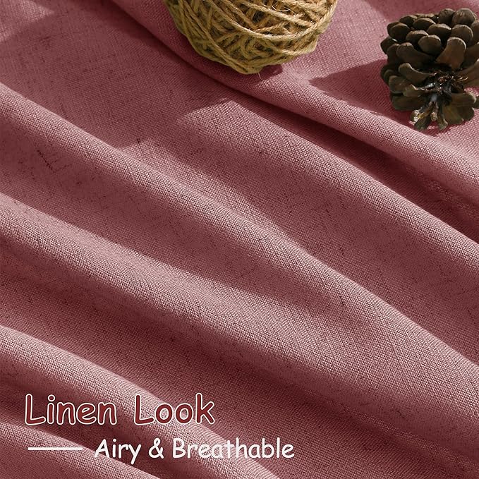 Extra Long Canyon Rose Linen Curtains 120 Inch for Living Room 2 Panels Set Rod Pocket Back Tab Linen Window Drapes Semi Sheer Light Filtering Privacy High Ceiling Drapes for Farmhouse 52x120