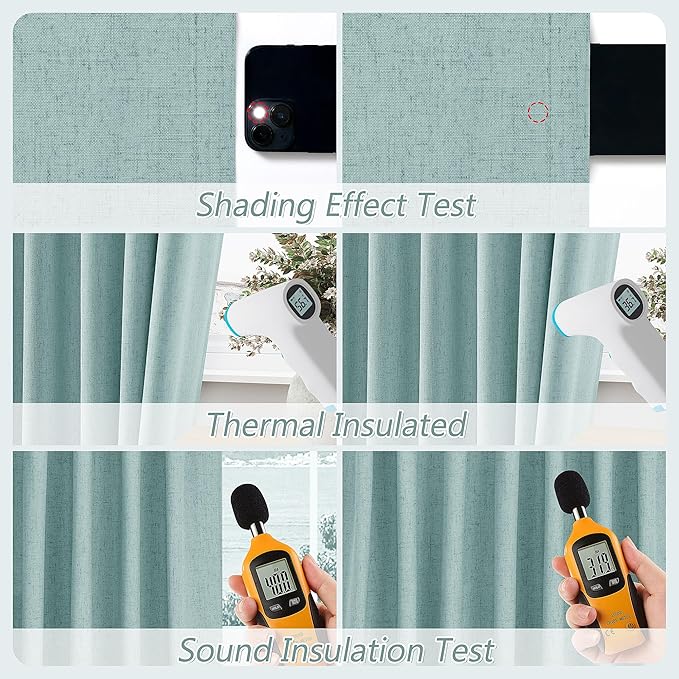Guken 100% Blackout Linen Curtains 120 Inch Length 2 Panels Set for Living Room Bedroom Back Tab Thermal Insulated Black Out Linen Drapes Room Darkening Window Curtains,Light Blue