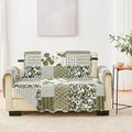 Great Bay Home Reversible Patchwork Loveseat Cover - Washable Slipcover Furniture Protector with Elastic Straps - Perfect for Kids & Pets - Box-Stitched Detail (Olive/Brown)