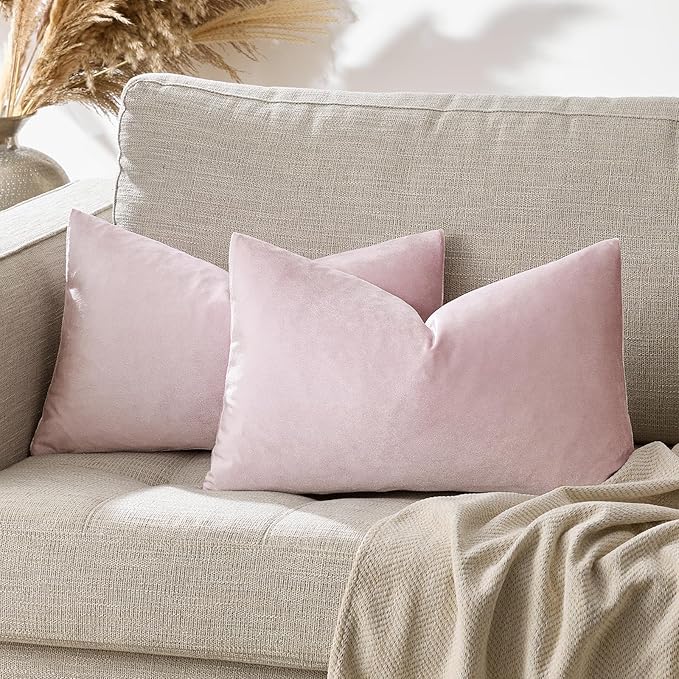 GIGIZAZA Decorative Small Lumbar Pillow Covers,Set of 2 Cushion Covers Velvet Sweet Lilac Pillows,Sofa Throw 12x20 Pillow Covers