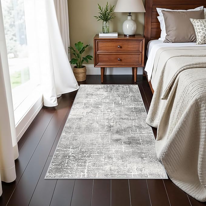 Washable 2x4 Entryway Area Rugs: Non-Slip Abstract Water Resistant Kitchen Rug Durable Doormat Soft Bedroom Carpet Indoor Low Pile Floor Mat for Bathroom Dining Room Hallway Runners(2x4,Light/Grey)
