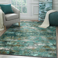 Area Rugs 5x8 for Living Room Bedroom, Modern Abstract Machine Washable Rug, Large Soft Low Pile Floor Carpet with Non Slip Backing for Dining Room, Turquoise