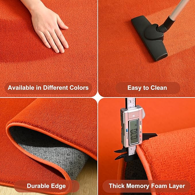 Amearea Modern Area Rugs for Bedroom Living Room, 4x6 Feet Orange Thickened Memory Foam Rug, Fluffy Indoor Washable Rugs Non Slip Minimalist Carpet for Kids Boys Girls Dorm Nursery Room Decor