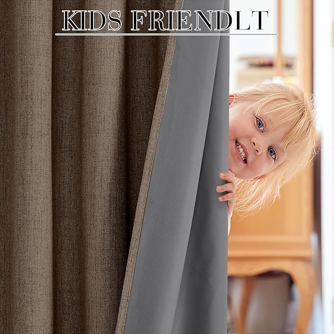 RYB HOME Coffee 100% Blackout Short Curtains 52 Width 45 inch Length, Light Blocking & Thermal Insulated Curtains for Kitchen/Small Window/Bathroom/Basement, 2 Panels
