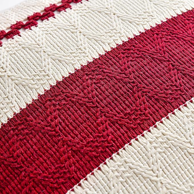 Fancy Homi Set of 1 Boho Red Lumbar Decorative Throw Pillow Cover 12x20 Inch for Couch Bed Sofa Chair, Modern Organic Farmhouse Home Decor, Soft Cotton Cute Accent Rectangle Cushion Case
