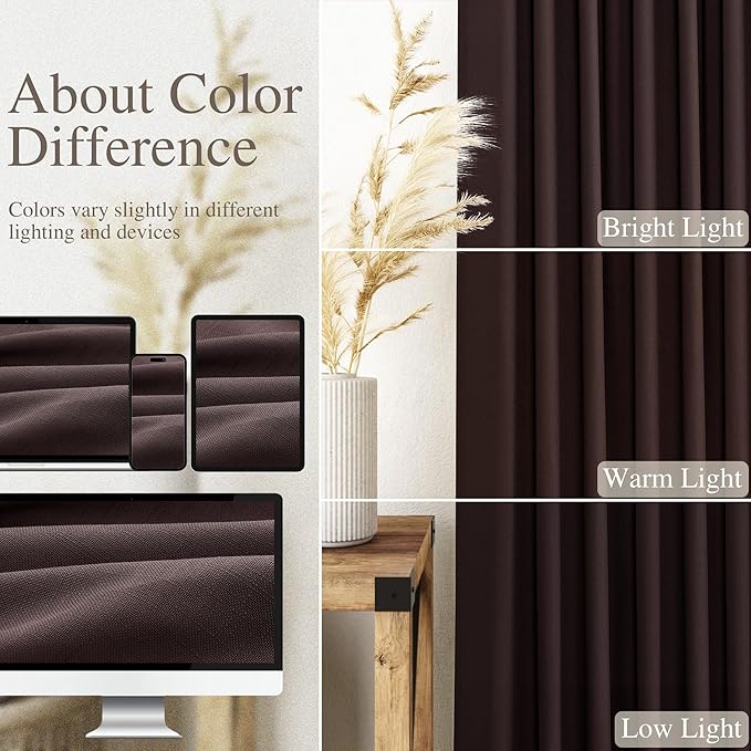 Coffee Brown Linen 112 Inch Curtains for Living Room Light Filtering Semi Sheer Curtain Back Tab Modern Rustic Home Decor Neutral Drapes Floor to Ceiling High Window for Bedroom 52x112, 2 Panels