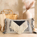 Decorative Boho-Chic Pillow Cover Handwoven Tufted Cotton Accent Pillows, Neutral Throw Cushion for Couch, Sofa or Bed, Farmhouse & Bohemian Home Decor, Trendy USA Design (Black Lumbar 12x20)