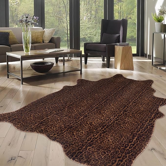 Faux Antelope Cheetah Print Rug, Leopard Rug 5.2x7 Faux Animal Print Skin Cheetah Area Rug for Bedroom Living Room Animal Fur Hide Rustic Dark Brown