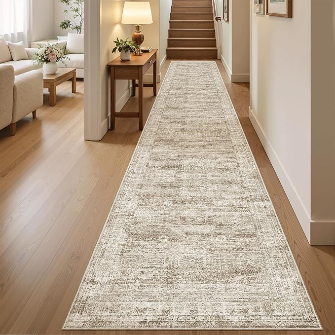 Runner Rug 2'x10' Washable Non-Slip Runner Rugs for Kitchen Bathroom Laundry Room Brown Vintage Floor Carpet Runners for Hallway Entryway