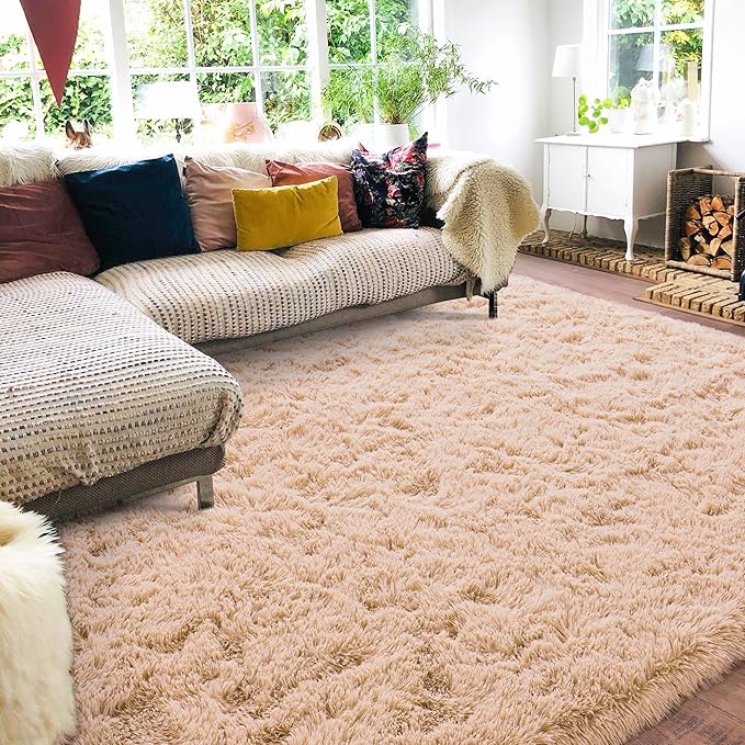 Rugs for Living Room 6x9, Soft Shaggy Modern Shag Area Rug for Bedroom, Upgrade Non-Slip Plush Fluffy Carpet for Kids Boys Girls Room Home Decor Aesthetic, Camel