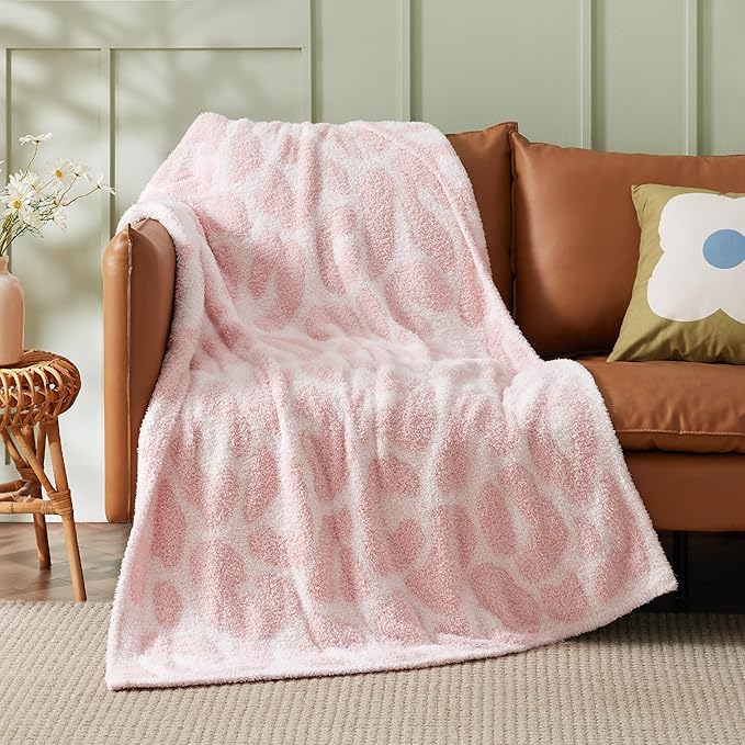 Bedsure Leopard Throw Blanket for Couch, Knit Plush Throw Blanket - Super Soft, Cozy & Warm GentleSoft, Breathable & Lightweight for Bed & Sofa, Leopard Pink, 60x80 Inches