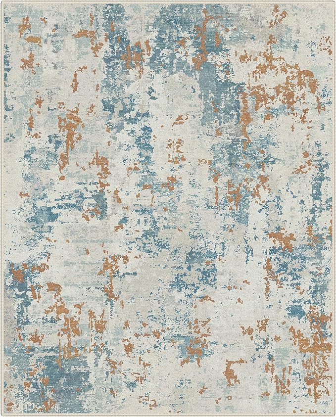 BEIMO Area Rugs 5x7 for Living Room Bedroom, Modern Abstract Machine Washable Rug, Large Soft Low Pile Floor Carpet with Non Slip Backing for Dining Room, Teal and Terracotta
