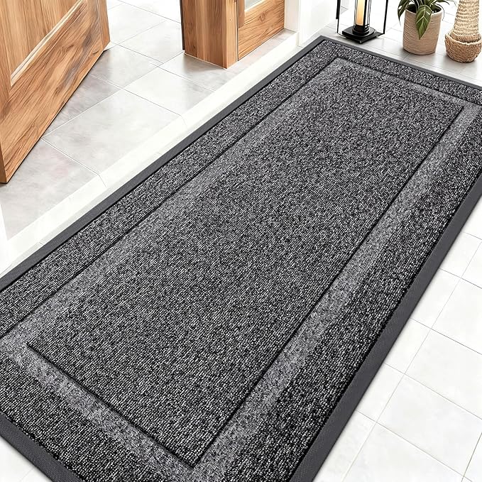 OLANLY Front Door Mat Indoor Outdoor Entrance, Waterproof All-Season, All-Weather Doormat, Sturdy Natural Rubber, Low Profile, Easy Clean Patio Porch Entryway Mat, 59x23, Black and White