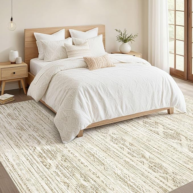 Nakagishi 6x9 Area Rugs Living Room: Washable Boho Large Neutral Modern Soft Farmhouse Beige Rug Stain Resistant Indoor Floor Non-Slip Carpet for Women Home Enthusiasts Aged 25-45 - Bedroom Room Decor
