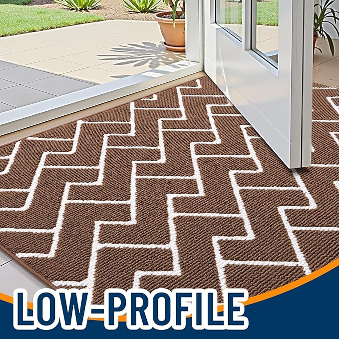 OLANLY Front Door Mat, Non-Slip Rubber Backing, Dirt Resistant and Absorbent, Washable, Easy to Clean Low-Profile Indoor Doormat for Back Door, Entryway, Inside Entrance, 32x20, Coffee