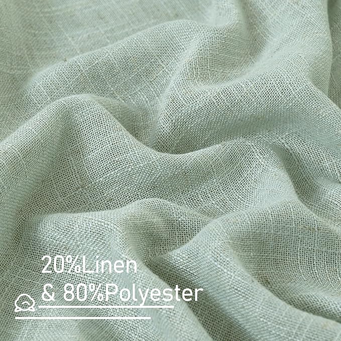 LAMIT Short Linen Window Curtains 40 Inch Length 2 Panels, Light Sage Semi Sheer Light Filtering Panels Back Tab and Rod Pocket Neutral Drapes for Basement/Window/Loft Room, 34 x 40 Inch