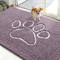 OLANLY Dog Door Mat for Muddy Paws 48x30, Paw Print Design, Absorbs Moisture and Dirt, Absorbent Non-Slip Washable Doormat, Quick Dry Chenille Mud Mat, Entry Indoor Entryway Carpet, Deep Plum