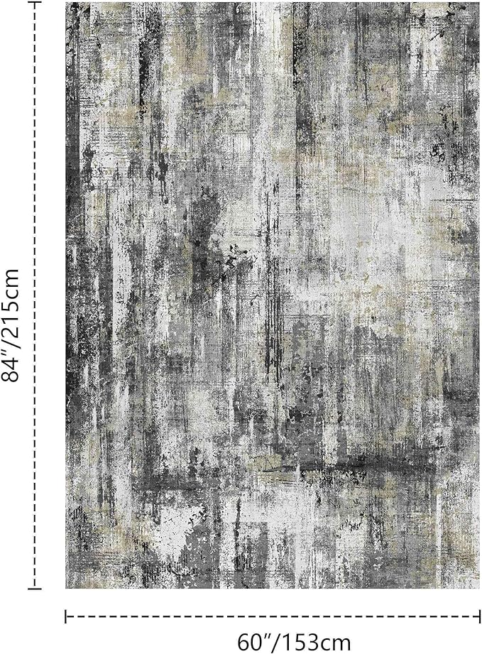 Latte&Fog 5x7 Area Rugs for Living Room Bedroom, Black Modern Abstract Neutral Washable Rug, Boho Non Slip Low Pile Carpet for Dining Room,Dorm,Classroom,College Dorm and Farmhouse - Black Gold