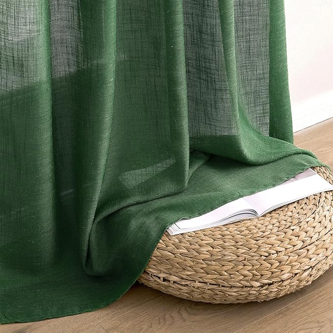 MIULEE Emerald Green Linen Curtains 120 Inches Long for Bedroom Living Room, Christmas Soft Thick Linen Textured Window Drapes Semi Sheer Light Filtering Back Tab Rod Pocket Burlap Look, 2 Panels