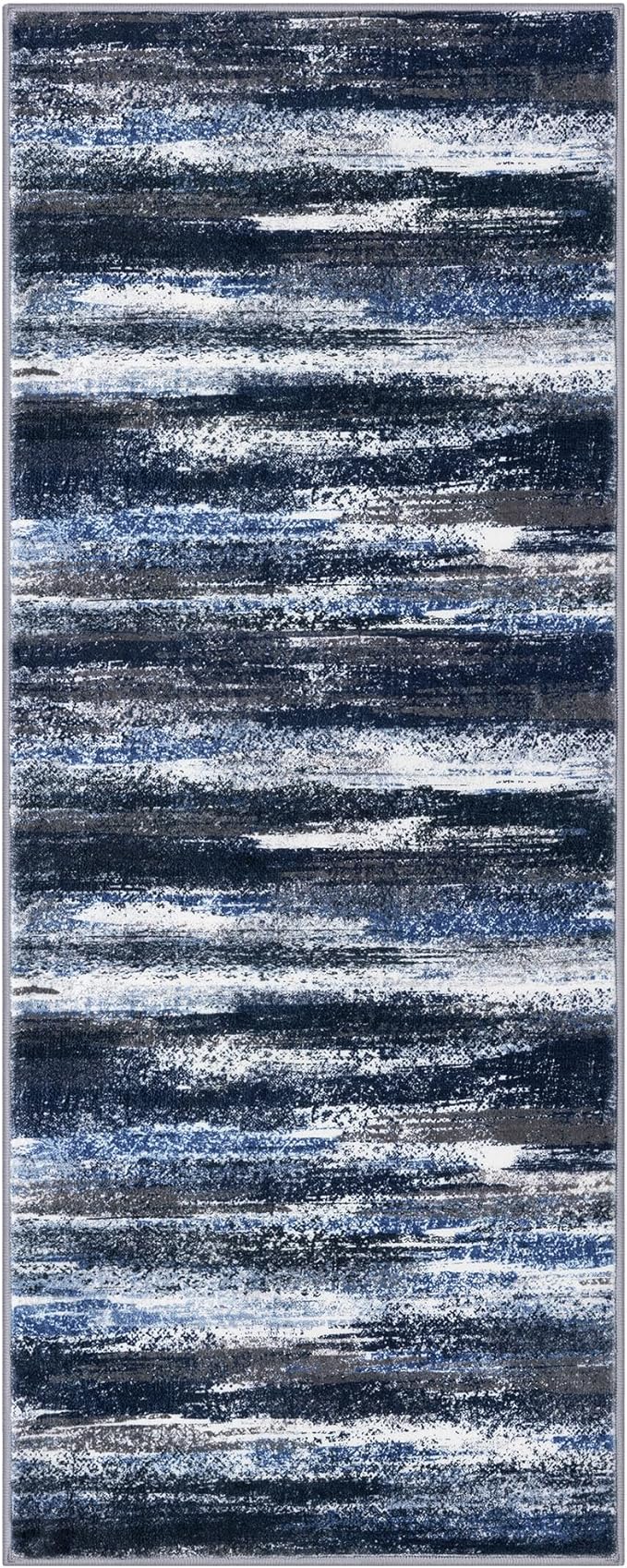 Lansny Modern Abstract Runner Rug 2x5, Navy Blue Washable Entryway Kitchen Runner Non-Slip Soft Hallway Rug Runner Thin Print Faux Wool Carpet for Bedroom Laundry Room Indoor