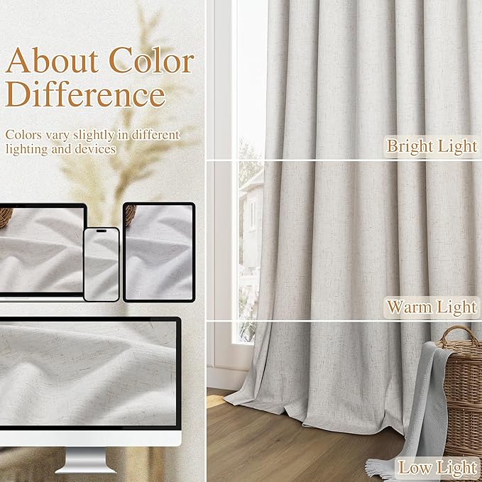 Guken Natural Extra Long 100% Blackout Curtains 132 Inch Length 2 Panels Set Back Tab Thermal Insulated Black Out Tall Windows Drapes for High Ceiling Living Room Bedroom, 52" W x 132" L