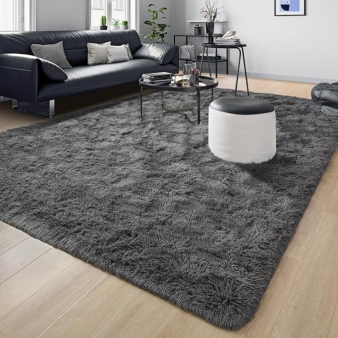 Tepook Area Rugs 9x12 for Living Room, Super Soft Fluffy Rugs for Bedroom, Modern Shaggy Rug Fuzzy Carpets for Kids, Plush Indoor Nursery Home Decor Rug with Non-Slip Bottom, Dark Grey