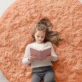 OLANLY Muted Orange Round Rugs for Bedroom - Machine Washable, 5 ft Circle Area Rugs for Living Room, Soft and Fluffy Shaggy Carpet for Teen Girl and Boys, Nursery Rooms, Dorms, Home Decor Aesthetic