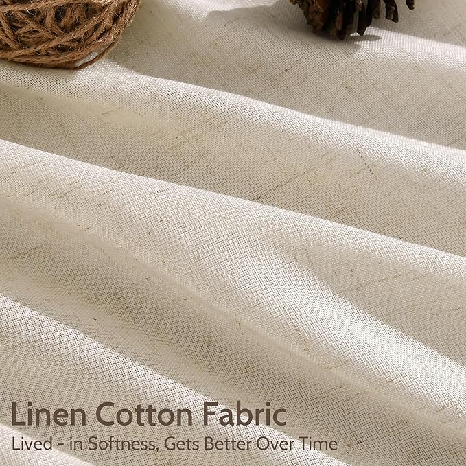 Linen Curtains for Living Room 72 Inches Long Modern Farmhouse Decor Light Filtering Semi Sheer Curtain Back Tab Neutral Luxury Rustic Burlap Coastal Drapes for Bedroom Office 52x72, 2 Panels