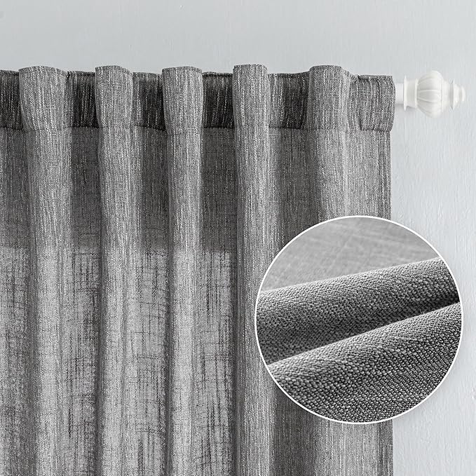 Curtain Panels in Dark Grey, Light-Filtering Cotton-Polyester Blend, 2 Pack