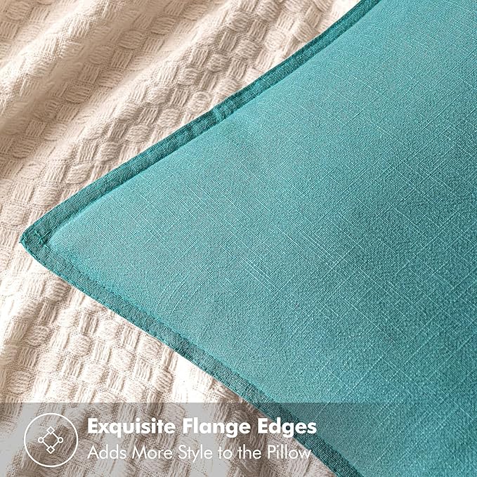 MIULEE Decorative Linen Euro Sham Pillow Covers 24x24 Turquoise Boho Farmhouse Neutral Couch Throw Pillows for Bed Pack of 2 Accent Coastal Modern Pillowcase Summer Sofa Livingroom Home Decor