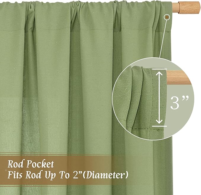 LAMIT Sage Green Linen Curtains 72 inches Long for Living Room, Soft Thick Semi Sheer Light Filtering Rod Pocket Privacy Window Treatments Drapes for Bedroom, 2 Panels Set, 52 x 72 Inch