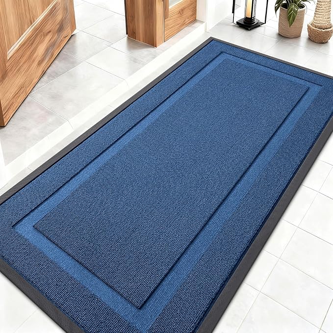 OLANLY Front Door Mat Indoor Outdoor Entrance, Waterproof All-Season, All-Weather Doormat, Sturdy Natural Rubber, Low Profile, Easy Clean Patio Porch Entryway Mat, 47x23, Navy Blue
