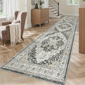 Madane Hallway Runner Rug 2'6''x10' Kitchen Runner, Non Slip Vintage Runners for Hallways Washable Kitchen Rugs Soft Low Pile 2.5x10 ft Rug Runner for Laundry Room, Entryway and Bedroom, Black