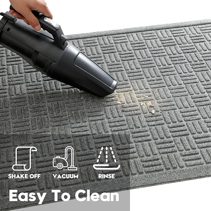 Mibao Front Door Mat Indoor Outdoor Entrance, Dirt Trapping Waterproof All-Season, All-Weather Doormat, Non-Slip Durable Natural Rubber Low Profile Easy Clean Patio Entrance Mat, 61.5" x 36", Grey