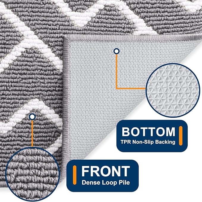 OLANLY Front Door Mat, Non-Slip Rubber Backing, Dirt Resistant and Absorbent, Washable, Easy to Clean Low-Profile Indoor Doormat for Back Door, Entryway, Inside Entrance, 59x35, Grey