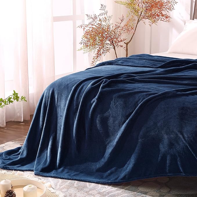 BEDELITE Fleece Blankets Queen Size Navy Blue Throw Blankets for Bed, Luxury Plush Cozy Fuzzy Blanket 90x90 inches, Super Soft Warm Lightweight Throw Blanket All Seasons Suitable