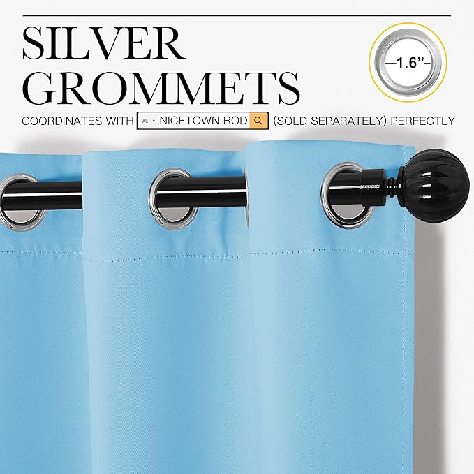 NICETOWN Light Blue Curtains for Nursery, Thermal Insulated Grommet Room Darkning Curtain Panels for Bedroom/Living Room, Privacy Drapes for Classroom(1 Pair, W42 x L63 inches, Blue)